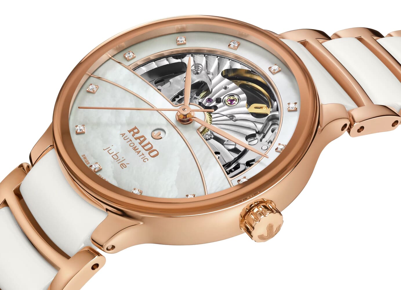 Женские механический с автоподзаводом часы Rado Centrix 734.6029.3.092 белый нержавеющая сталь + керамика + pvd — Изображение 2