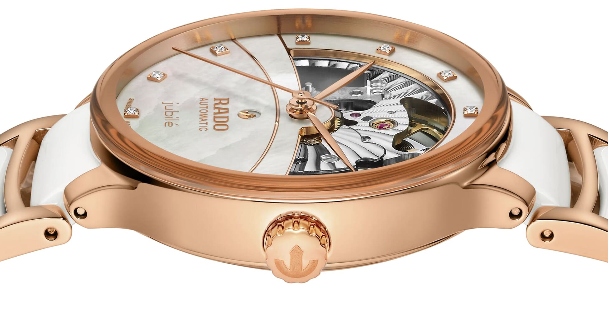 Женские механический с автоподзаводом часы Rado Centrix 734.6029.3.092 белый нержавеющая сталь + керамика + pvd — Изображение 3
