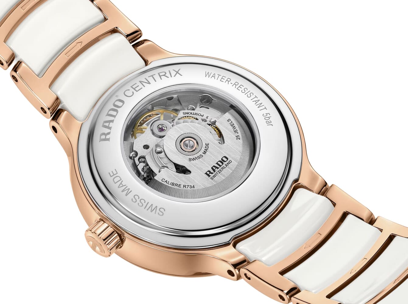 Женские механический с автоподзаводом часы Rado Centrix 734.6029.3.092 белый нержавеющая сталь + керамика + pvd — Изображение 4