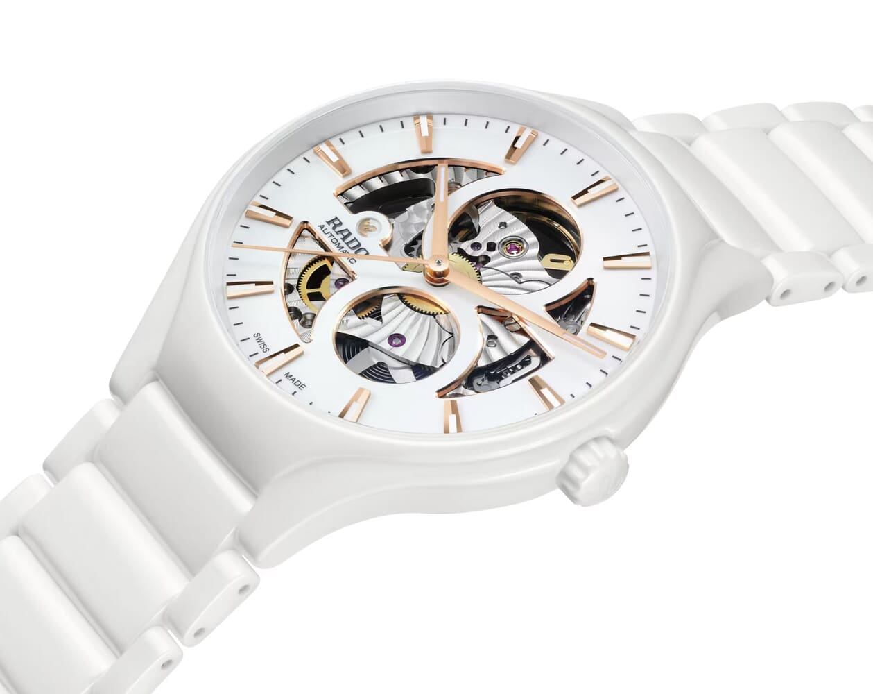 Унисекс механический с автоподзаводом часы Rado True 734.6115.3.001 белый керамика — Изображение 2