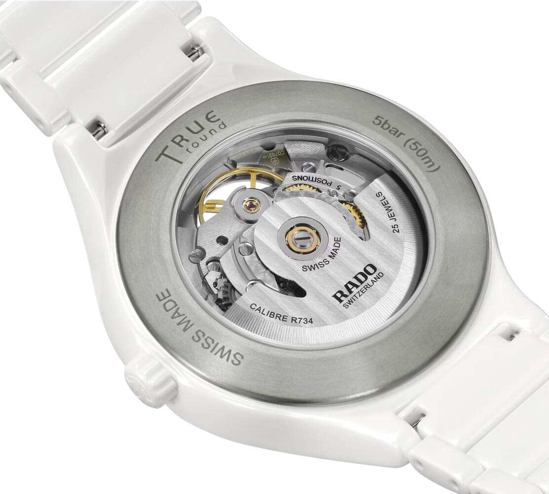 Унисекс механический с автоподзаводом часы Rado True 734.6115.3.001 белый керамика — Изображение 4