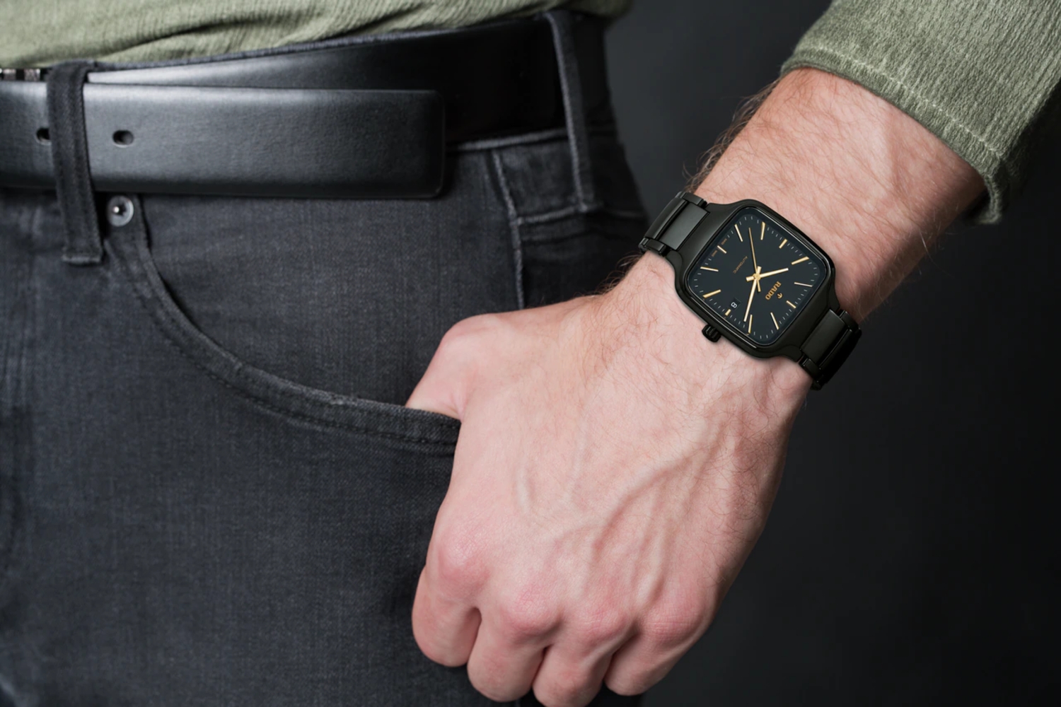 Мужские механический с автоподзаводом часы Rado True Square 763.6078.3.016 черный керамический — Изображение 5