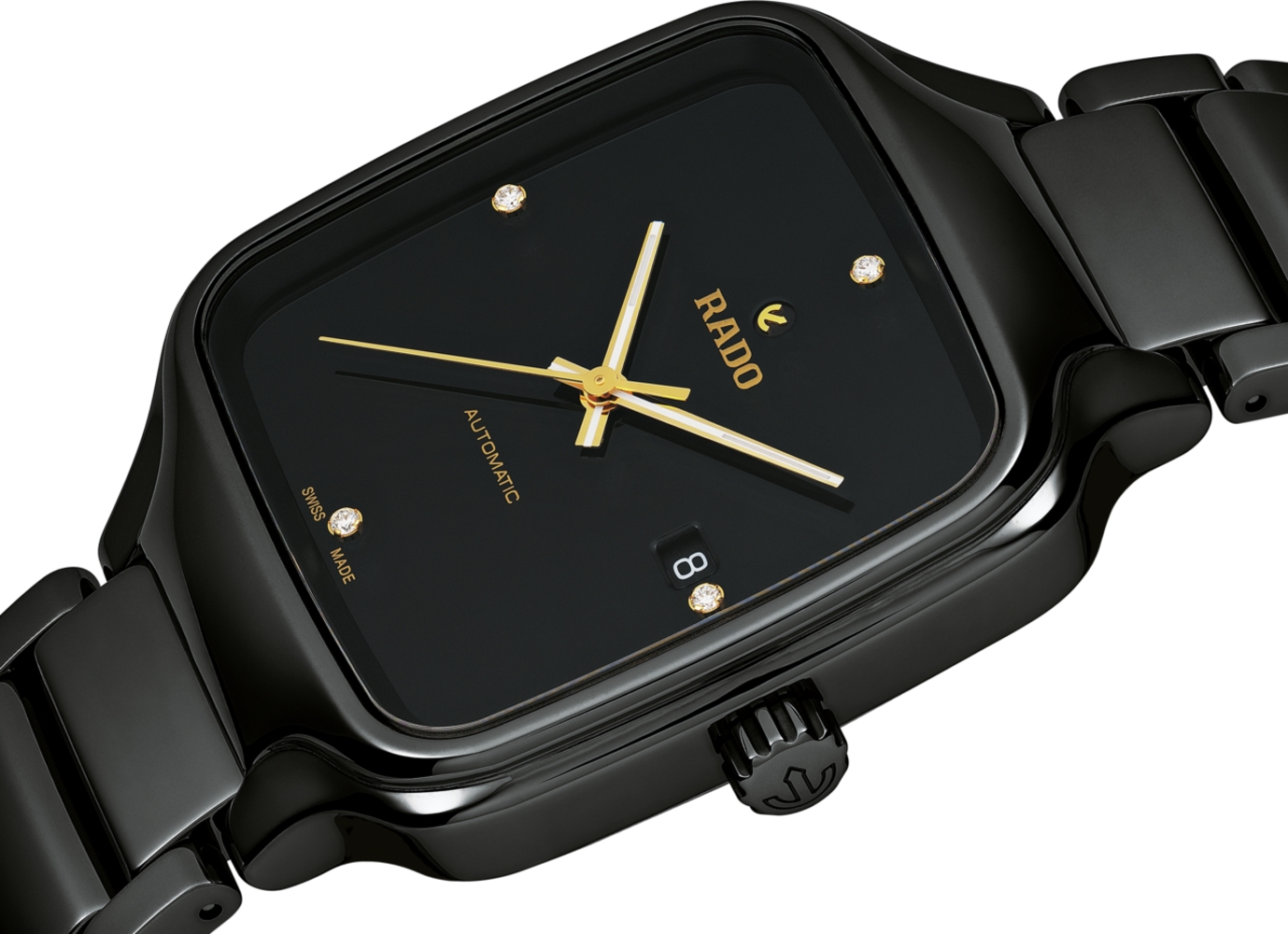 Унисекс механический с автоподзаводом часы Rado True Square 763.6078.3.072 черный керамический — Изображение 2