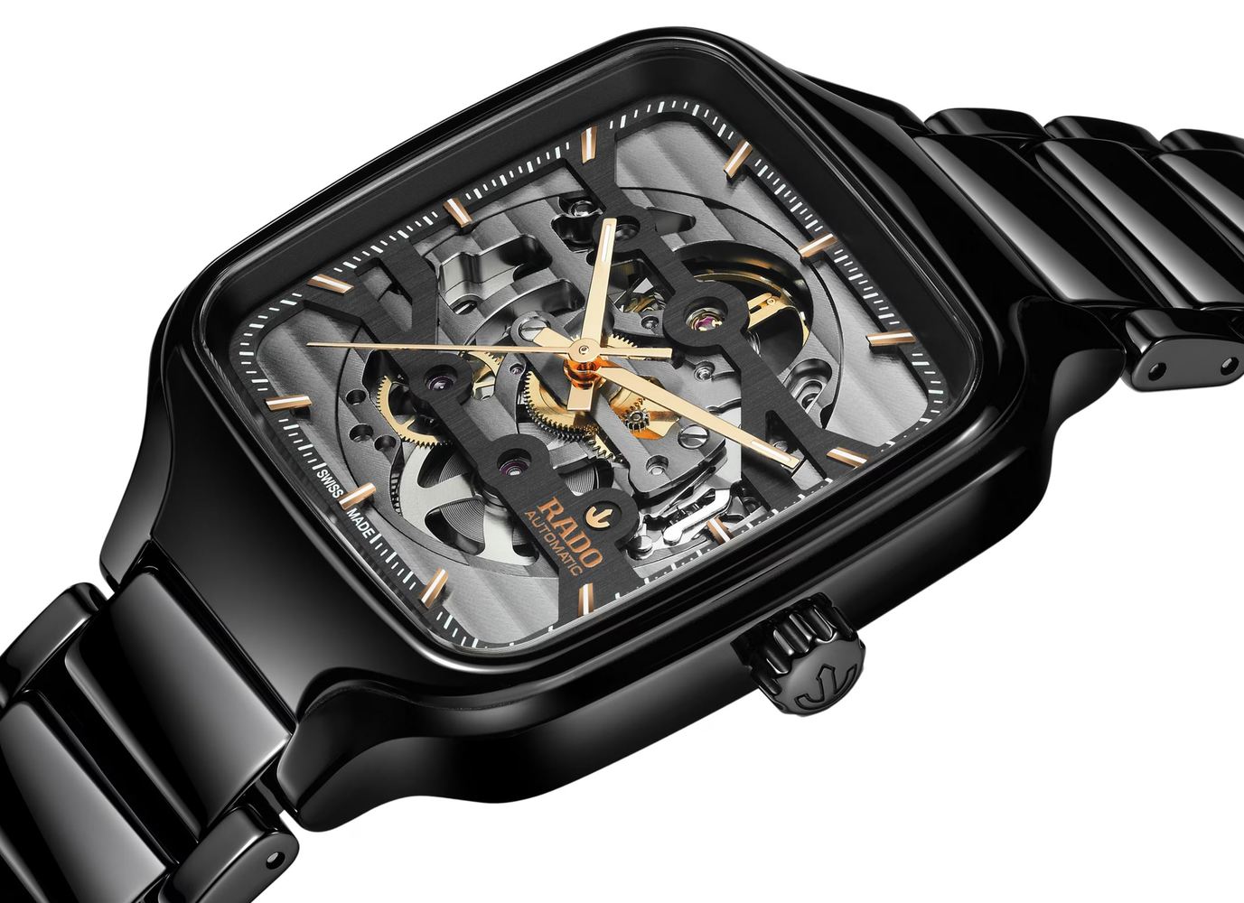 Унисекс механический с автоподзаводом часы Rado True Square 808.6124.3.016 черный керамика — Изображение 2