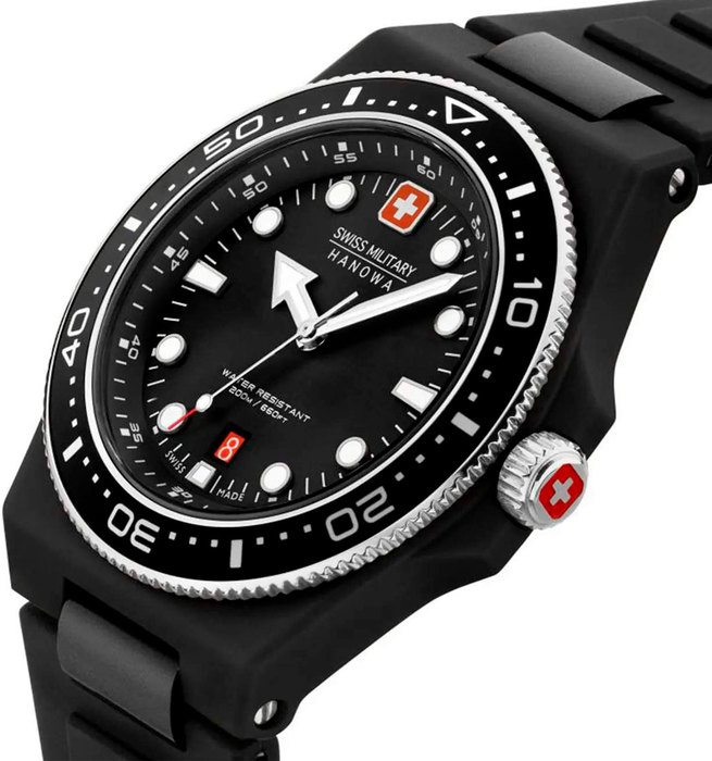 Мужские часы Swiss Military Hanowa Ocean Pioneer SMWGN0001180, механизм кварцевый, циферблат черный, браслет силиконовый — Изображение 2