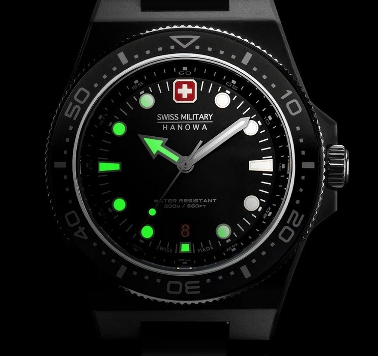 Мужские часы Swiss Military Hanowa Ocean Pioneer SMWGN0001180, механизм кварцевый, циферблат черный, браслет силиконовый — Изображение 5