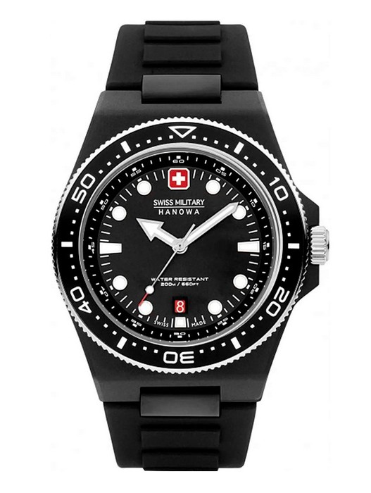 Мужские часы Swiss Military Hanowa Ocean Pioneer SMWGN0001180, механизм кварцевый, циферблат черный, браслет силиконовый — Изображение 1