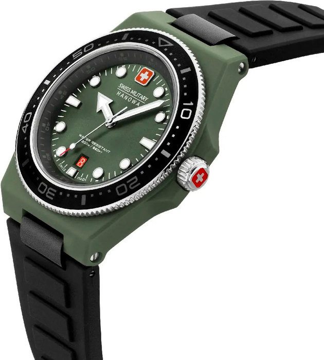 Мужские часы Swiss Military Hanowa Ocean Pioneer SMWGN0001181, механизм кварцевый, циферблат зеленый, браслет силиконовый — Изображение 2