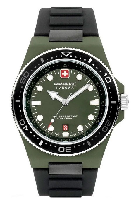 Мужские часы Swiss Military Hanowa Ocean Pioneer SMWGN0001181, механизм кварцевый, циферблат зеленый, браслет силиконовый — Изображение 1
