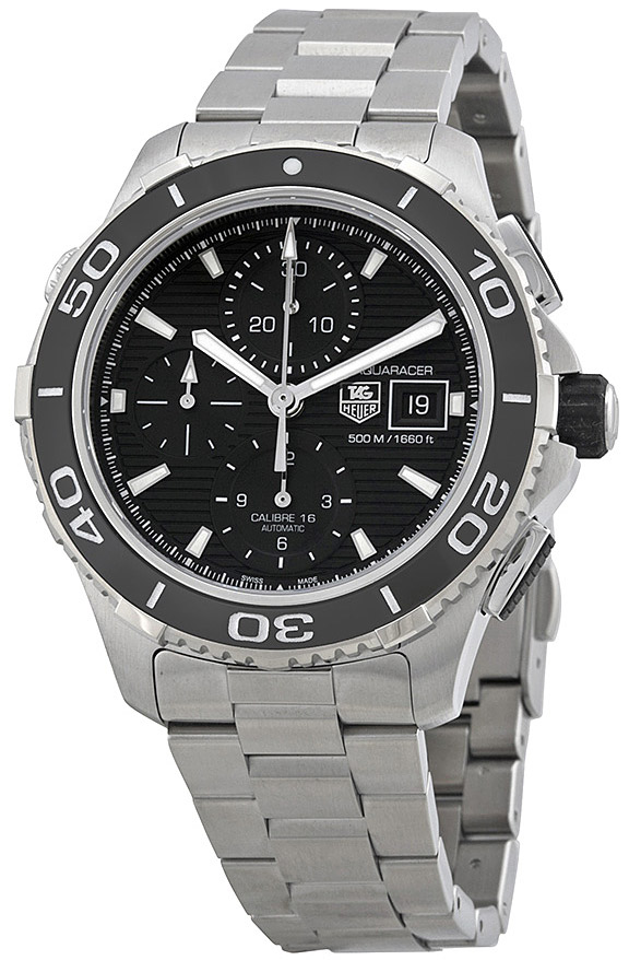 Мужские механический хронограф с автоподзаводом часы TAG Heuer Aquaracer CAK2110.BA0833 черный нержавеющая сталь — Изображение 2