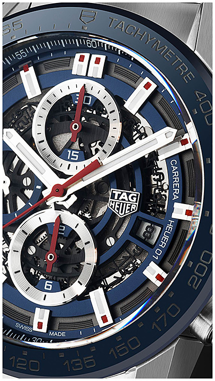 Мужские часы TAG Heuer Carrera CAR201T.FC6406, механизм механический хронограф с автоподзаводом, циферблат синий, браслет кожа + каучук — Изображение 4
