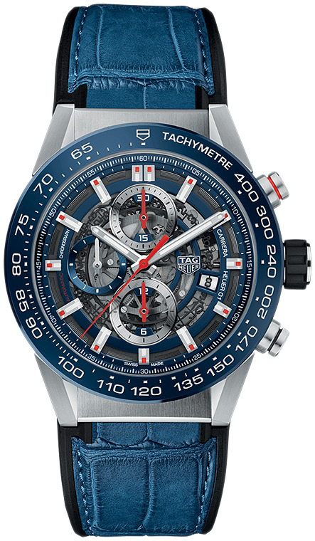 Мужские часы TAG Heuer Carrera CAR201T.FC6406, механизм механический хронограф с автоподзаводом, циферблат синий, браслет кожа + каучук — Изображение 1