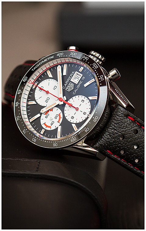 Мужские часы TAG Heuer Carrera CV201AP.FC6429, механизм механический хронограф с автоподзаводом, циферблат черный, браслет кожа — Изображение 3