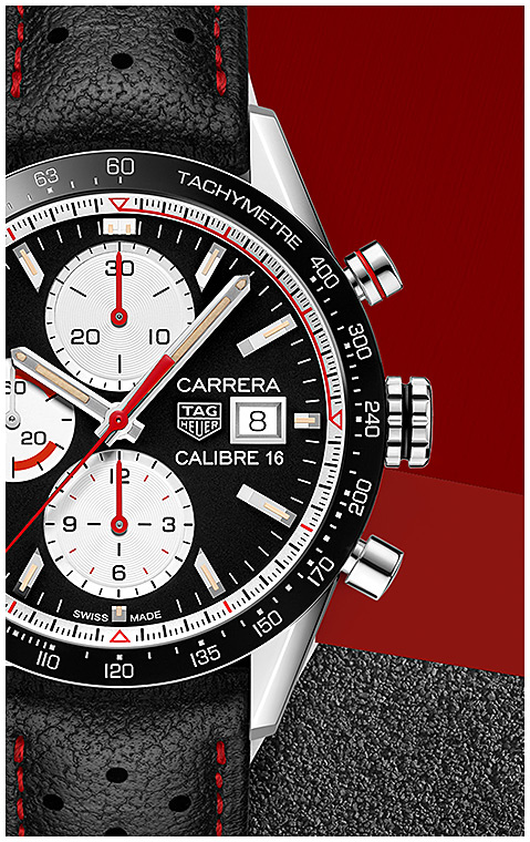 Мужские часы TAG Heuer Carrera CV201AP.FC6429, механизм механический хронограф с автоподзаводом, циферблат черный, браслет кожа — Изображение 4
