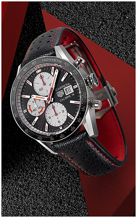 Мужские часы TAG Heuer Carrera CV201AP.FC6429, механизм механический хронограф с автоподзаводом, циферблат черный, браслет кожа — Изображение 5