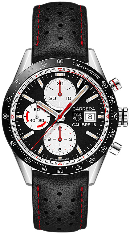 Мужские часы TAG Heuer Carrera CV201AP.FC6429, механизм механический хронограф с автоподзаводом, циферблат черный, браслет кожа — Изображение 1
