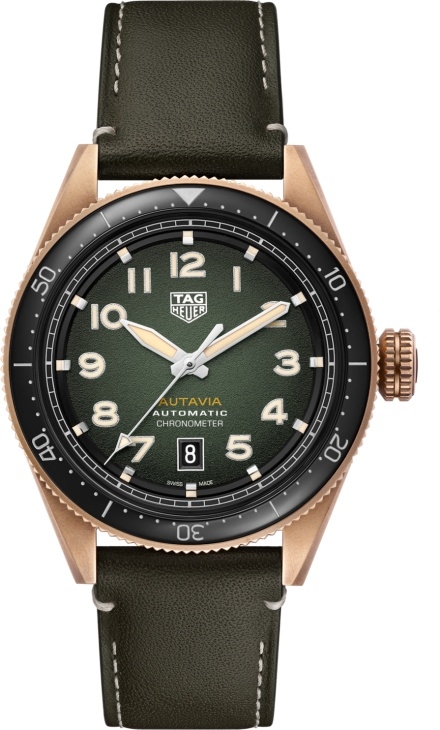 Мужские часы TAG Heuer Autavia WBE5190.FC8268, механизм механический с автоподзаводом, циферблат зеленый, браслет кожа — Изображение 1