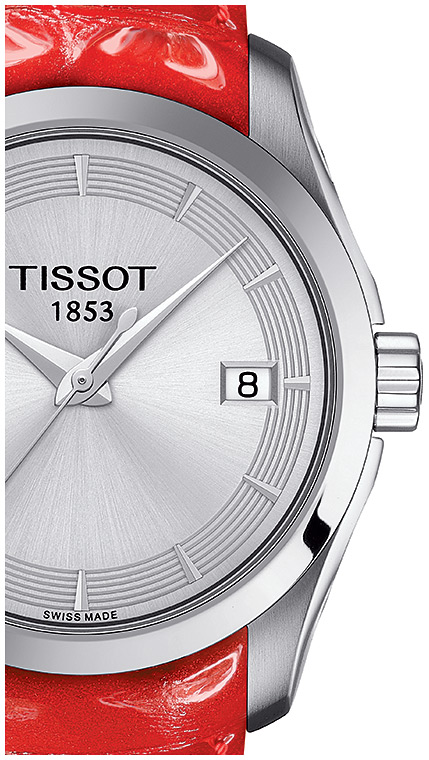 Женские часы Tissot T035 T-Classic Couturier T035.210.16.031.01, механизм кварцевый, циферблат серебристый, браслет кожа — Изображение 2