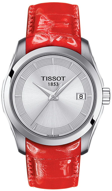 Женские часы Tissot T035 T-Classic Couturier T035.210.16.031.01, механизм кварцевый, циферблат серебристый, браслет кожа — Изображение 1