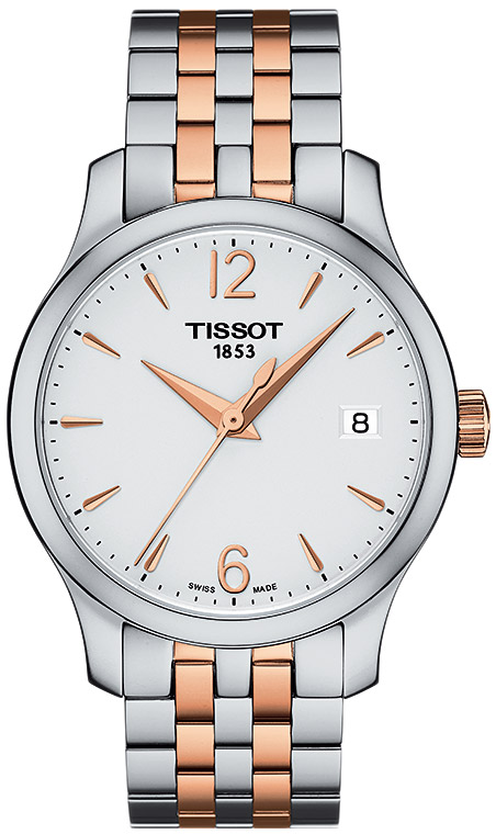 Женские часы Tissot T063 T-Classic Tradition T063.210.22.037.01, механизм кварцевый, циферблат белый, браслет нержавеющая сталь + pvd — Изображение 1