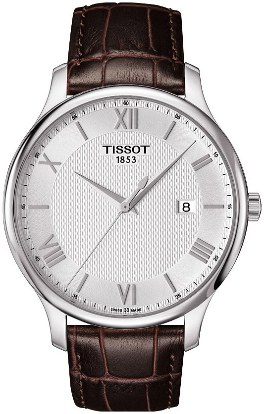 Мужские часы Tissot T063 T-Classic Tradition T063.610.16.038.00, механизм кварцевый, циферблат серебристый, браслет кожа — Изображение 1