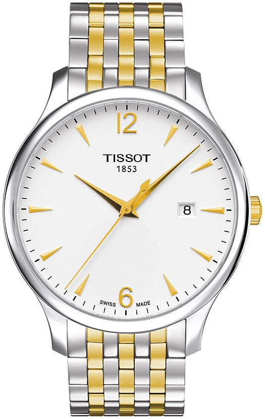 Мужские часы Tissot T063 T-Classic Tradition T063.610.22.037.00, механизм кварцевый, циферблат серебристый, браслет нержавеющая сталь + pvd — Изображение 1