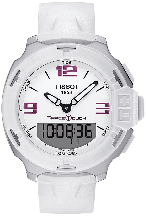 Мужские часы Tissot T081 T-Tactile T-Race Touch T081.420.17.017.00, механизм кварцевый + электронный, циферблат белый, браслет силикон — Изображение 1