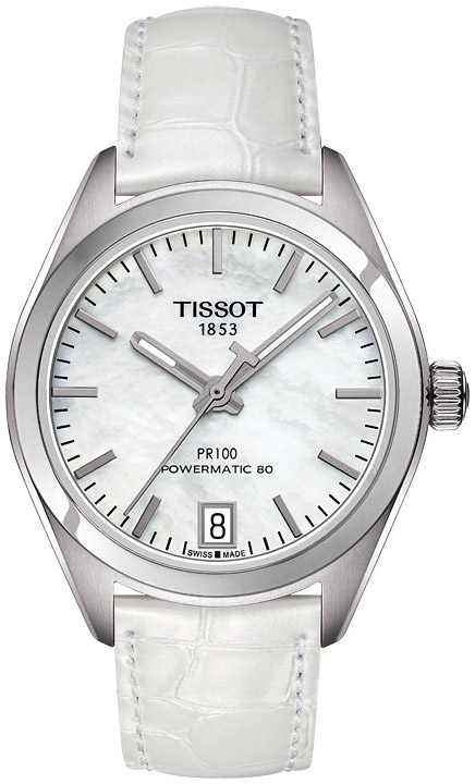 Женские часы Tissot T049 T-Classic PR 100 T101.207.16.111.00, механизм механический с автоподзаводом, циферблат белый, браслет кожа — Изображение 1