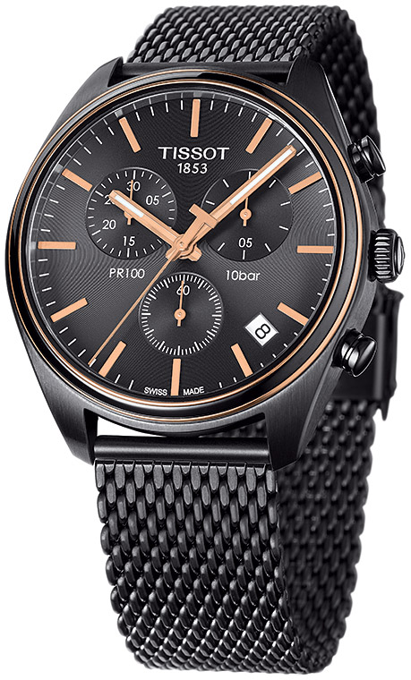 Мужские кварцевый хронограф часы Tissot T049 T-Classic PR 100 T101.417.23.061.00 черный нержавеющая сталь + pvd — Изображение 2