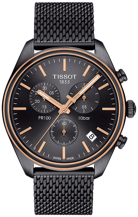 Мужские кварцевый хронограф часы Tissot T049 T-Classic PR 100 T101.417.23.061.00 черный нержавеющая сталь + pvd — Изображение 1