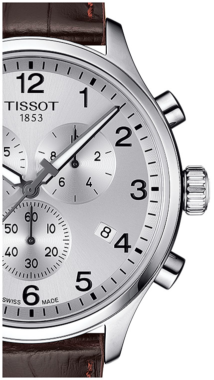 Мужские часы Tissot T116 T-Sport Chrono XL T116.617.16.037.00, механизм кварцевый хронограф, циферблат серебристый, браслет кожа — Изображение 2