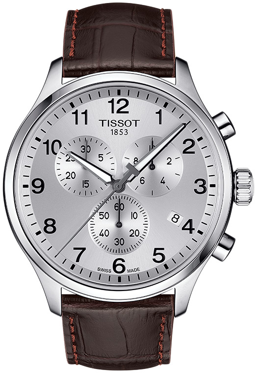 Мужские часы Tissot T116 T-Sport Chrono XL T116.617.16.037.00, механизм кварцевый хронограф, циферблат серебристый, браслет кожа — Изображение 1