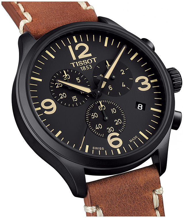 Мужские часы Tissot T116 T-Sport Chrono XL T116.617.36.057.00, механизм кварцевый хронограф, циферблат черный, браслет кожа — Изображение 3