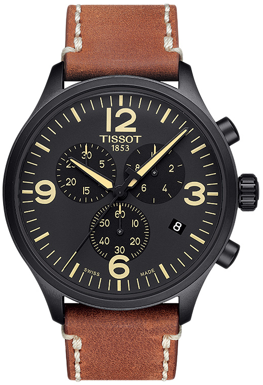 Мужские часы Tissot T116 T-Sport Chrono XL T116.617.36.057.00, механизм кварцевый хронограф, циферблат черный, браслет кожа — Изображение 1