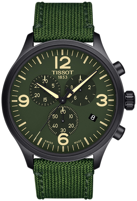 Мужские кварцевый хронограф часы Tissot T116 T-Sport Chrono XL T116.617.37.097.00 зеленый текстиль — Изображение 1
