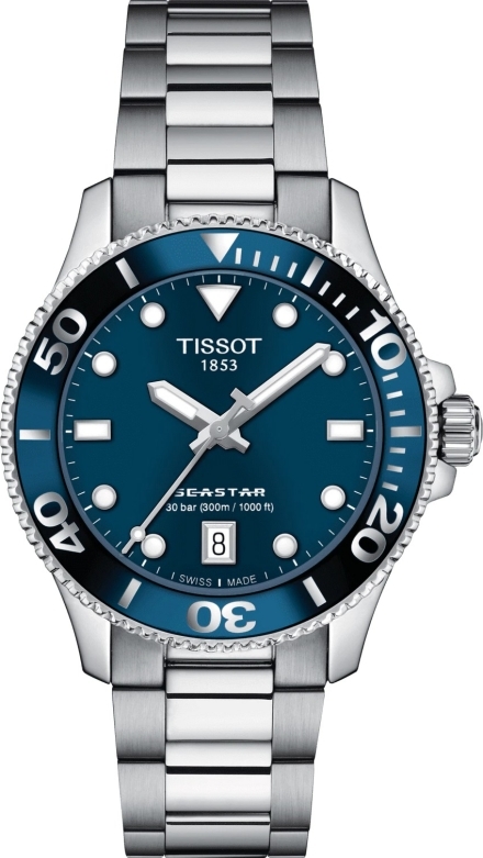 Женские часы Tissot T120 T-Sport Seastar 1000 T120.210.11.041.00, механизм кварцевый, циферблат синий, браслет нержавеющая сталь — Изображение 1