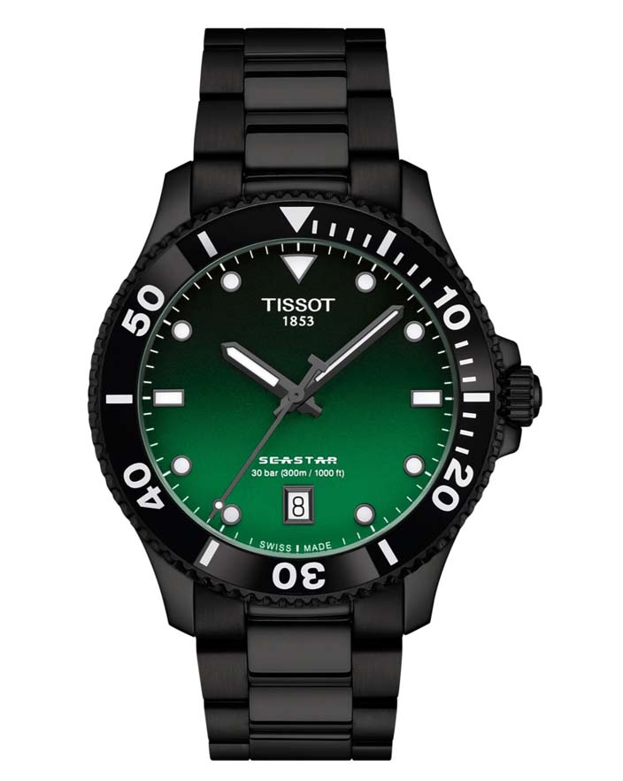Мужские часы Tissot T120 T-Sport Seastar 1000 T120.410.33.091.00, механизм кварцевый, циферблат зеленый, браслет нержавеющая сталь + pvd — Изображение 1