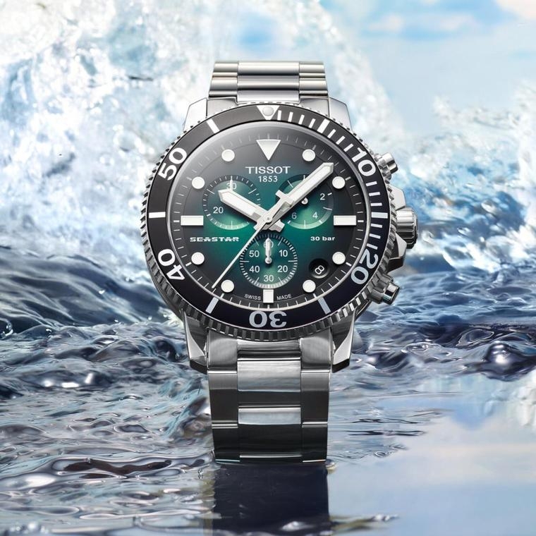 Мужские кварцевый часы Tissot T066 T-Sport Seastar 1000 T120.417.11.091.01 зеленый нержавеющая сталь — Изображение 5