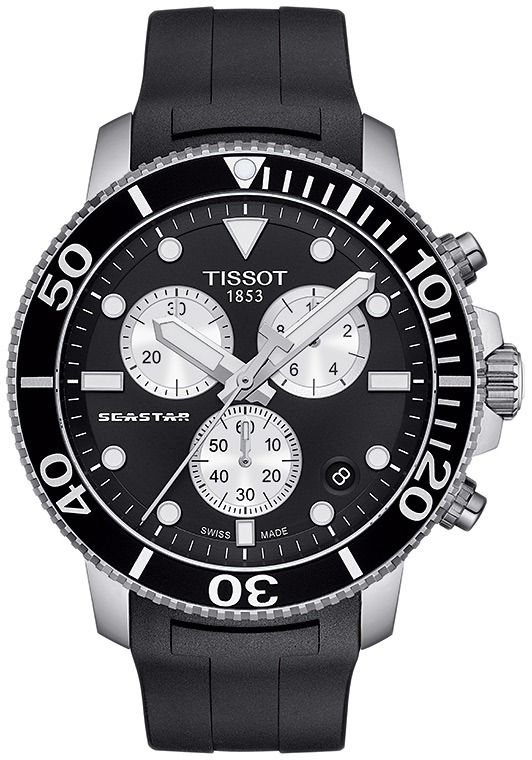 Мужские часы Tissot T066 T-Sport Seastar 1000 T120.417.17.051.00, механизм кварцевый хронограф, циферблат черный, браслет каучук — Изображение 1