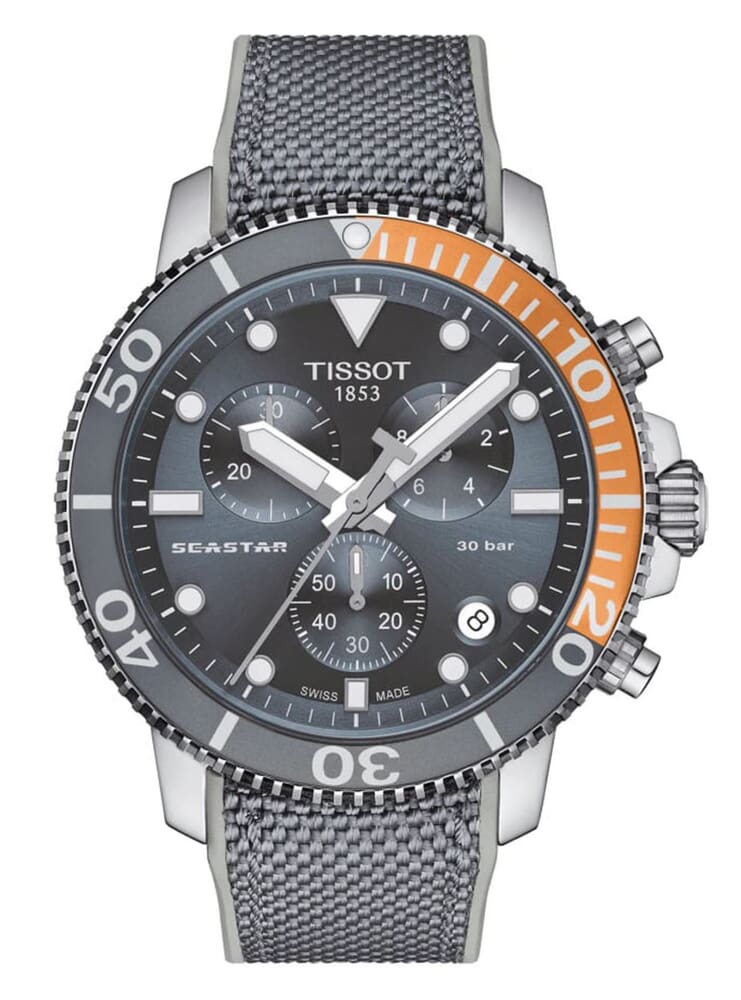 Мужские часы Tissot T120 T-Sport Seastar 1000 T120.417.17.081.01, механизм кварцевый, циферблат серый, браслет текстиль — Изображение 1