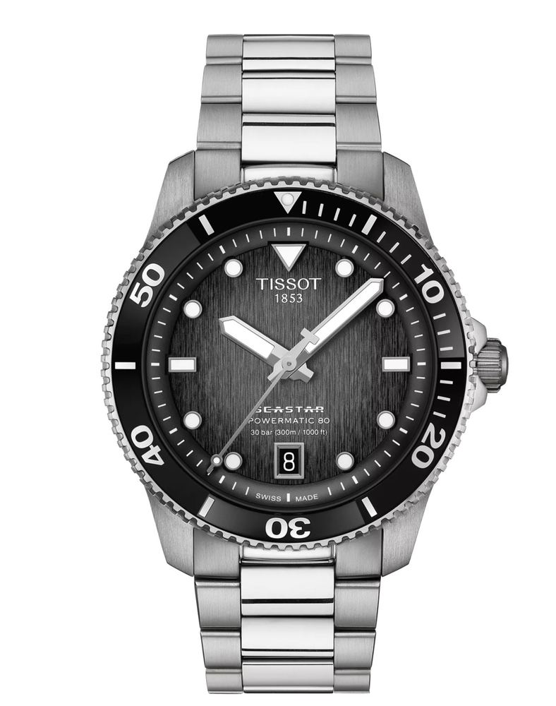 Мужские часы Tissot T120 T-Sport Seastar 1000 T120.807.11.051.00, механизм механический с автоподзаводом, циферблат черный, браслет hержавеющая сталь — Изображение 1