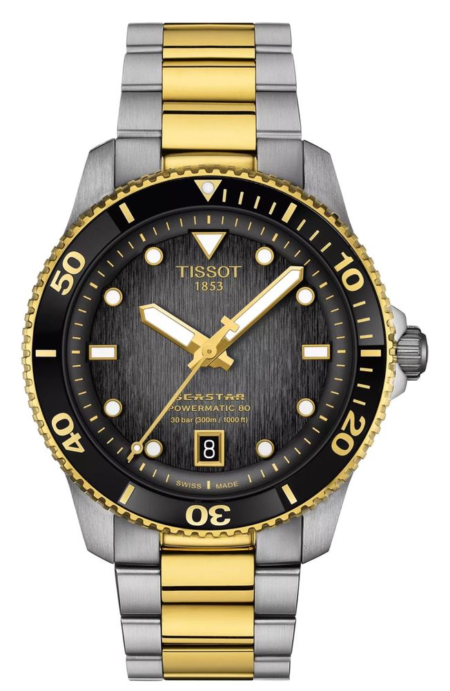 Мужские часы Tissot T120 T-Sport Seastar 1000   T120.807.22.051.00, механизм механический с автоподзаводом, циферблат серый, браслет нержавеющая сталь + pvd — Изображение 1