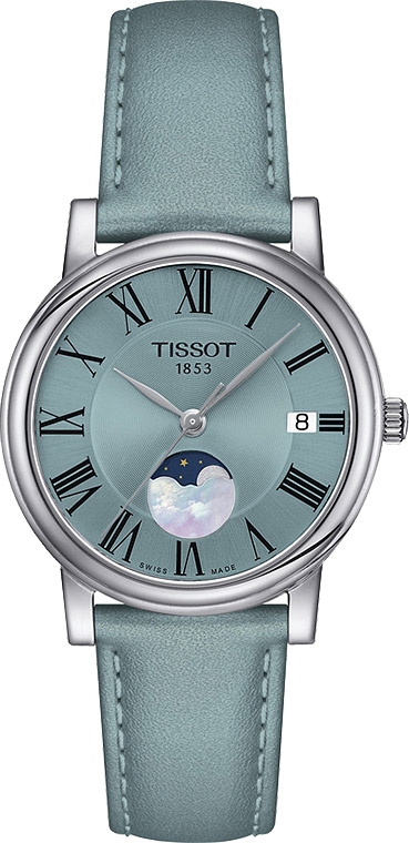 Женские часы Tissot T085 T-Classic Carson T122.223.16.353.00, механизм кварцевый, циферблат голубой, браслет кожа — Изображение 1