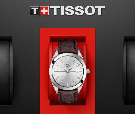 Мужские часы Tissot T098 T-Classic Gentleman T127.410.16.031.01, механизм кварцевый, циферблат серебристый, браслет кожа — Изображение 6