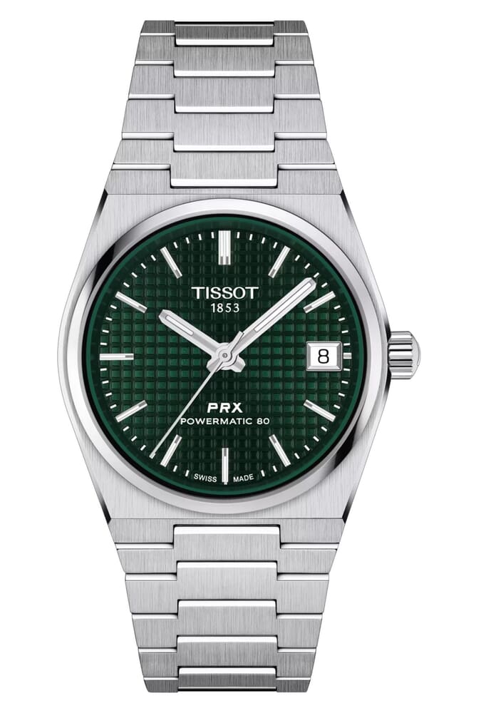 Женские часы Tissot T137 T-Classic PRX T137.207.11.091.00, механизм механический с автоподзаводом, циферблат зеленый, браслет нержавеющая сталь — Изображение 1