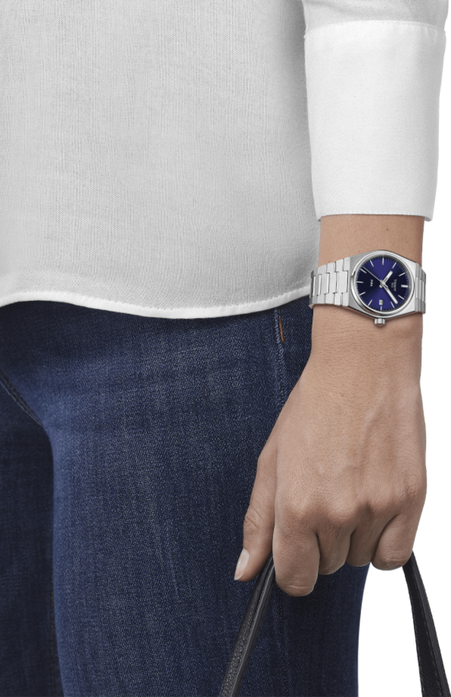 Женские кварцевый часы Tissot T137 T-Classic PRX T137.210.11.041.00 синий нержавеющая сталь — Изображение 5