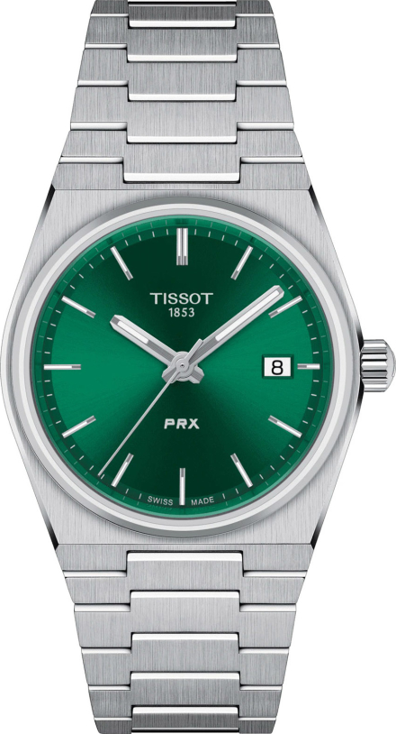 Женские часы Tissot T137 T-Classic PRX T137.210.11.081.00, механизм кварцевый, циферблат зеленый, браслет нержавеющая сталь — Изображение 1