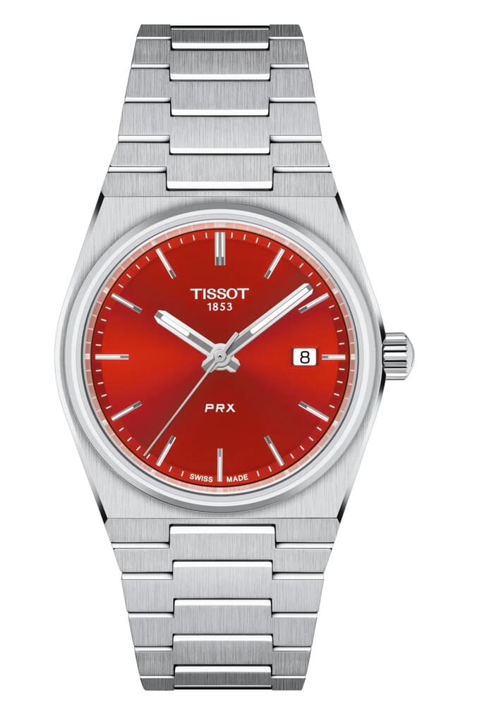 Женские часы Tissot T137 T-Classic PRX T137.210.11.421.00, механизм кварцевый, циферблат красный, браслет нержавеющая сталь — Изображение 1