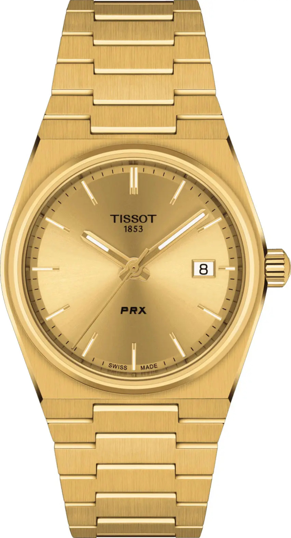 Женские часы Tissot T137 T-Classic PRX T137.210.33.021.00, механизм кварцевый, циферблат золотистый, браслет нержавеющая сталь — Изображение 1