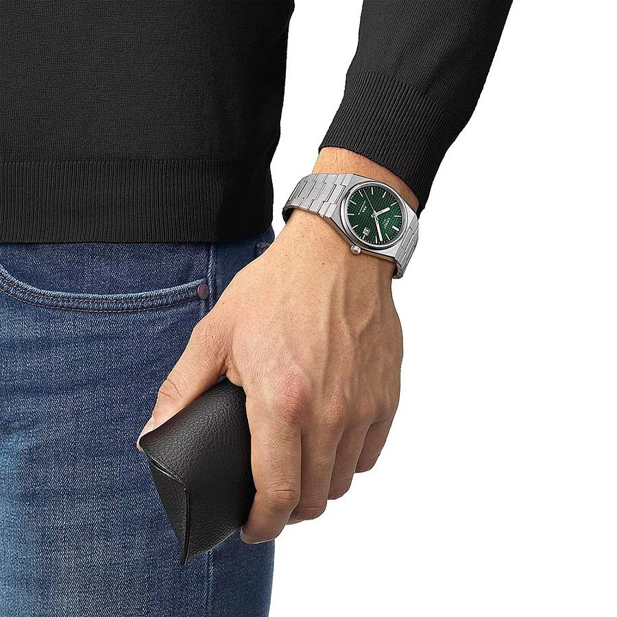 Мужские часы Tissot T137 T-Classic PRX T137.407.11.091.00, механизм механический с автоподзаводом, циферблат зеленый, браслет нержавеющая сталь — Изображение 2